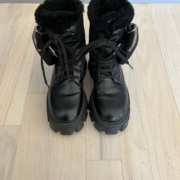 PRADA monolith leather and nylon biker boots with shearling lining black size 35 - Picture 6 of 8
